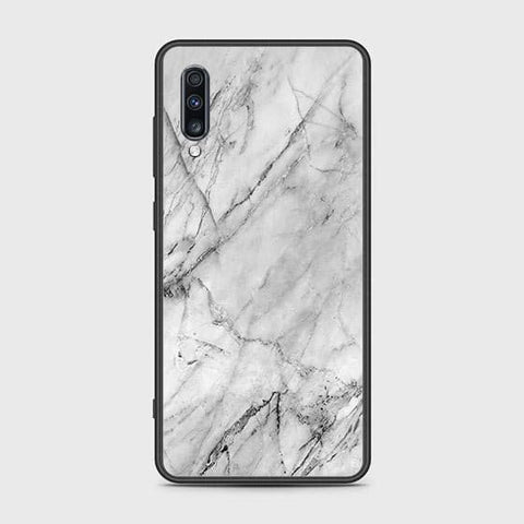 Samsung Galaxy A70s Cover - White Marble Series - HQ Ultra Shine Premium Infinity Glass Soft Silicon Borders Case