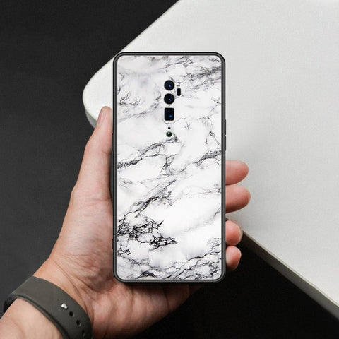 Oppo Reno 10x Zoom Cover - White Marble Series - HQ Ultra Shine Premium Infinity Glass Soft Silicon Borders Case