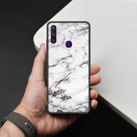 Huawei Y6p Cover - White Marble Series - HQ Ultra Shine Premium Infinity Glass Soft Silicon Borders Case
