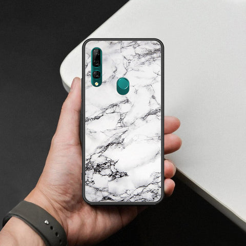 Huawei Y9 Prime 2019 Cover - White Marble Series - HQ Ultra Shine Premium Infinity Glass Soft Silicon Borders Case