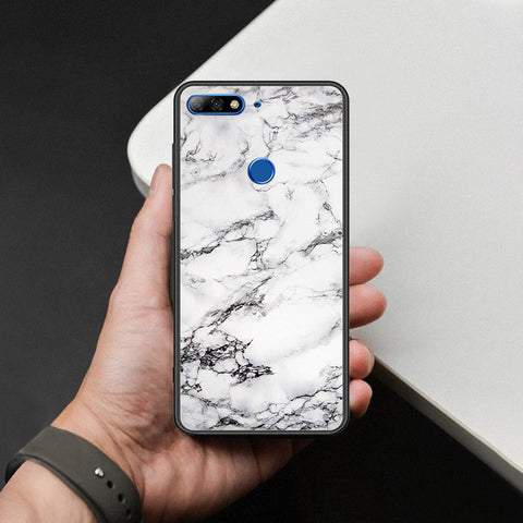 Huawei Honor 7C Cover - White Marble Series - HQ Ultra Shine Premium Infinity Glass Soft Silicon Borders Case