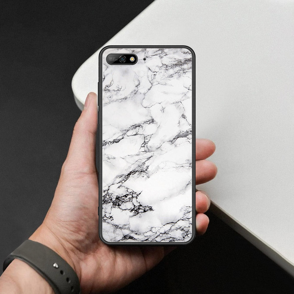Huawei Y6 Prime 2018 Cover - White Marble Series - HQ Ultra Shine Premium Infinity Glass Soft Silicon Borders Case