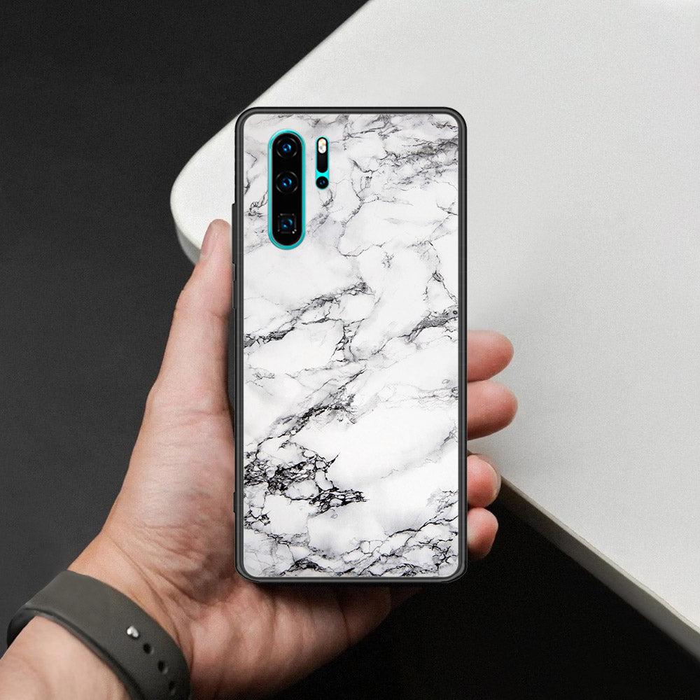 Huawei P30 Pro Cover - White Marble Series - HQ Ultra Shine Premium Infinity Glass Soft Silicon Borders Case