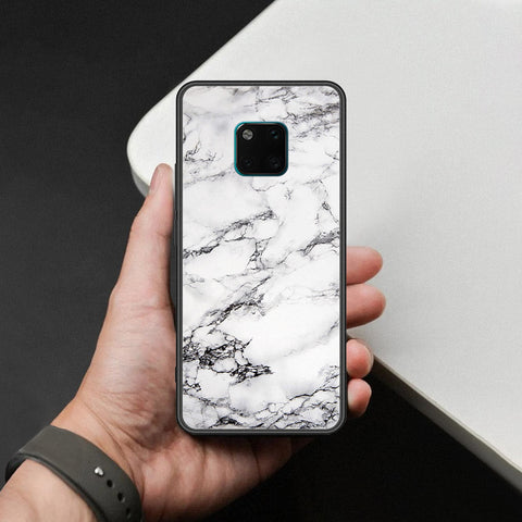 Huawei Mate 20 Pro Cover - White Marble Series - HQ Ultra Shine Premium Infinity Glass Soft Silicon Borders Case