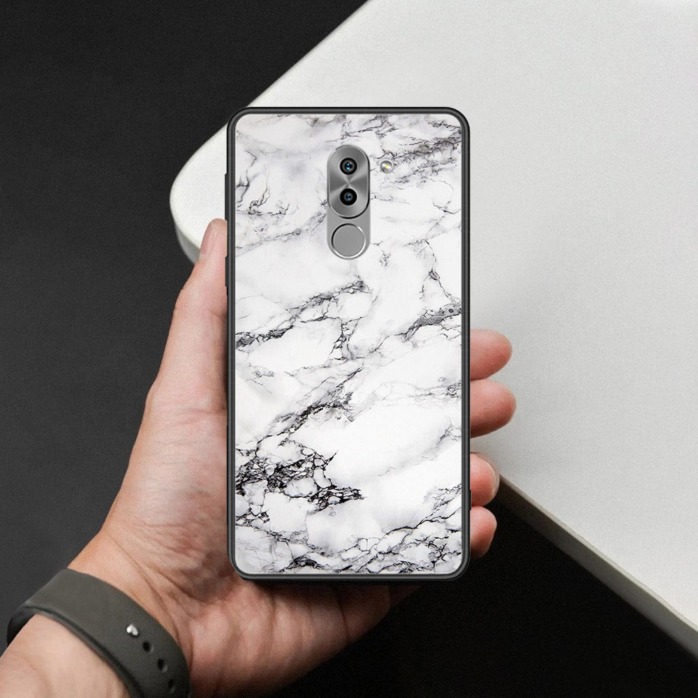 Huawei Honor 6X Cover - White Marble Series - HQ Ultra Shine Premium Infinity Glass Soft Silicon Borders Case
