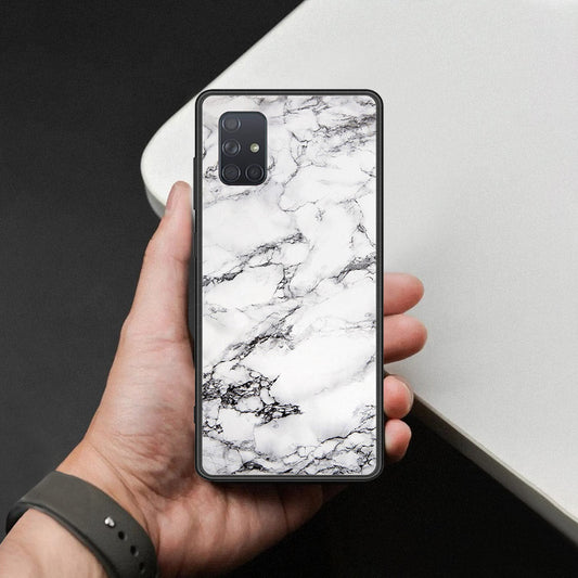 Samsung Galaxy A71 Cover - White Marble Series - HQ Ultra Shine Premium Infinity Glass Soft Silicon Borders Case