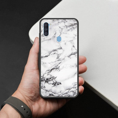 Samsung Galaxy A11 Cover - White Marble Series - HQ Ultra Shine Premium Infinity Glass Soft Silicon Borders Case