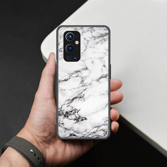 OnePlus 9 Pro Cover - White Marble Series - HQ Ultra Shine Premium Infinity Glass Soft Silicon Borders Case