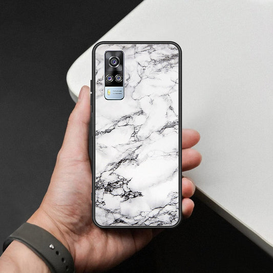 Vivo Y51s Cover - White Marble Series - HQ Ultra Shine Premium Infinity Glass Soft Silicon Borders Case