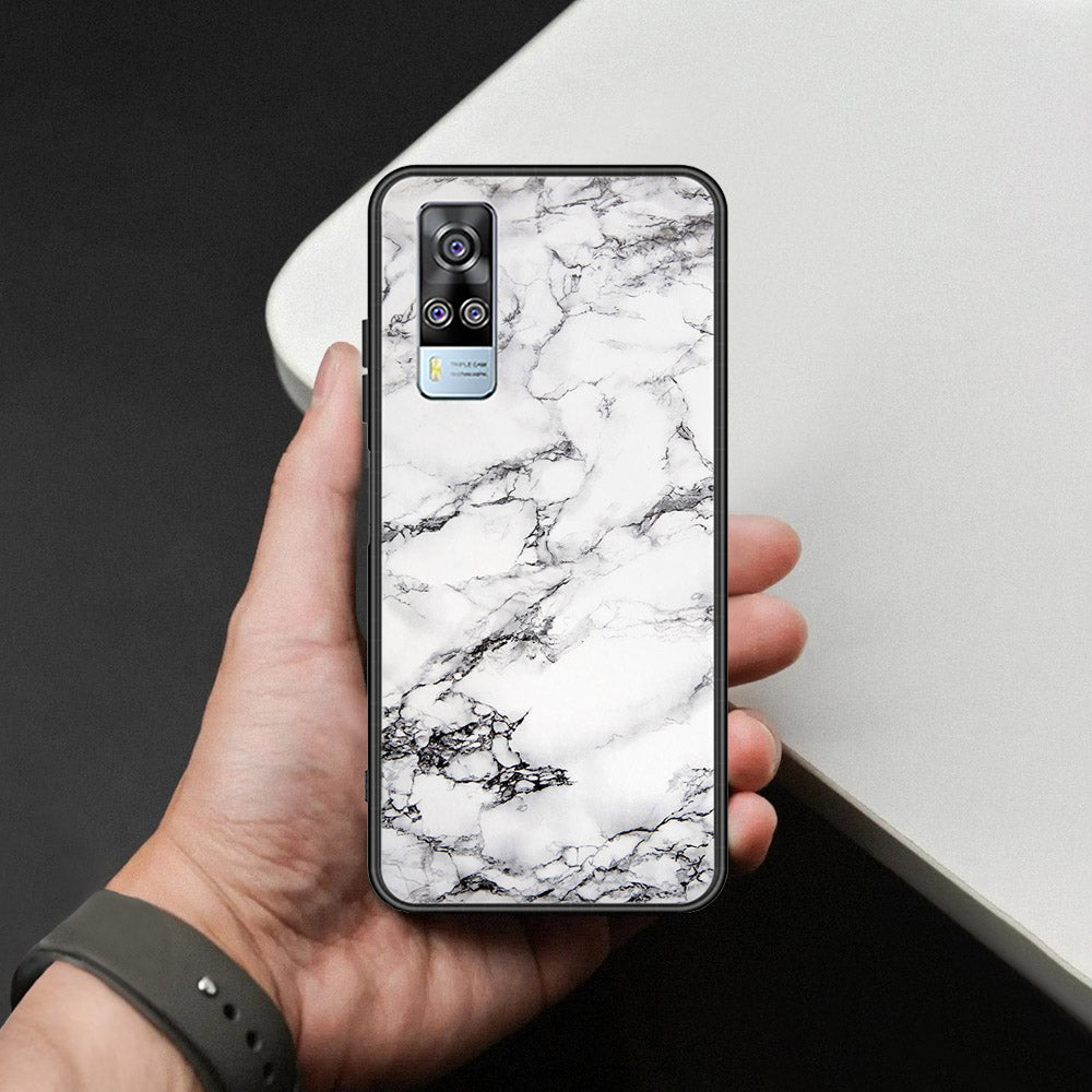 Vivo Y51 (2020 December) Cover - White Marble Series - HQ Ultra Shine Premium Infinity Glass Soft Silicon Borders Case