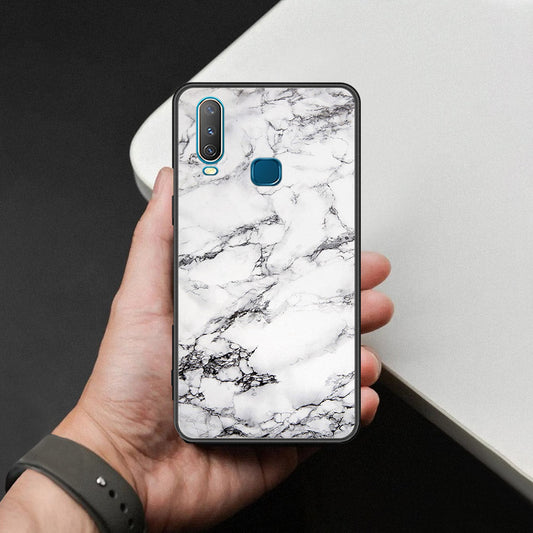 Vivo Y15 Cover - White Marble Series - HQ Ultra Shine Premium Infinity Glass Soft Silicon Borders Case