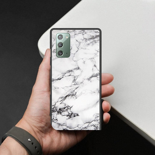 Samsung Galaxy Note 20 Cover - White Marble Series - HQ Ultra Shine Premium Infinity Glass Soft Silicon Borders Case