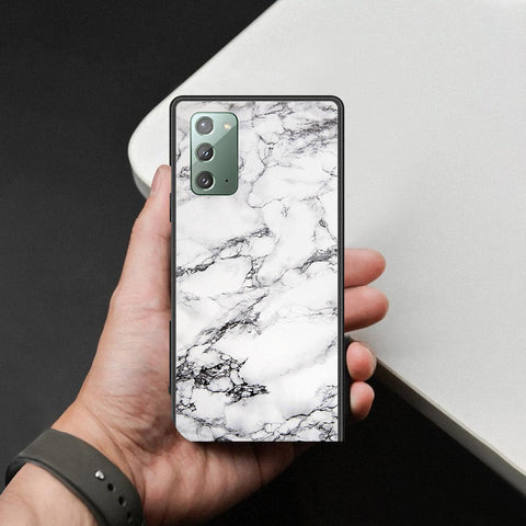 Samsung Galaxy Note 20 Cover - White Marble Series - HQ Ultra Shine Premium Infinity Glass Soft Silicon Borders Case