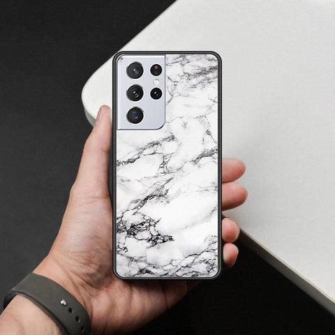 Samsung Galaxy S21 Ultra 5G Cover - White Marble Series - HQ Ultra Shine Premium Infinity Glass Soft Silicon Borders Case