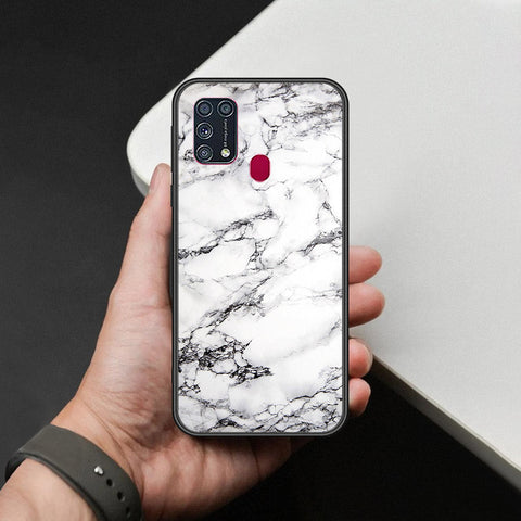 Samsung Galaxy F41 Cover - White Marble Series - HQ Ultra Shine Premium Infinity Glass Soft Silicon Borders Case