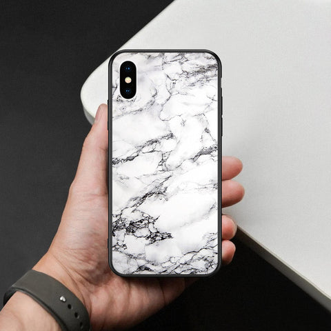 iPhone XS / X - White Marble Series - HQ Ultra Shine Premium Infinity Glass Soft Silicon Borders Case