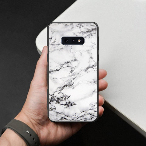 Samsung Galaxy S10e Cover - White Marble Series - HQ Ultra Shine Premium Infinity Glass Soft Silicon Borders Case