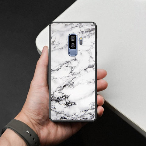 Samsung Galaxy S9 Plus Cover - White Marble Series - HQ Ultra Shine Premium Infinity Glass Soft Silicon Borders Case