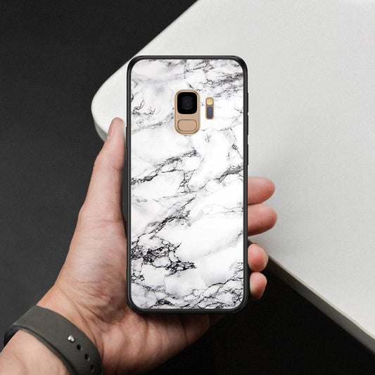 Samsung Galaxy S9 Cover - White Marble Series - HQ Ultra Shine Premium Infinity Glass Soft Silicon Borders Case