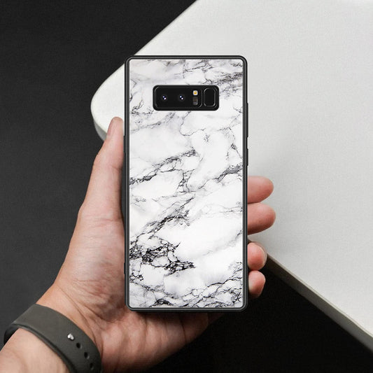 Samsung Galaxy Note 8 Cover - White Marble Series - HQ Ultra Shine Premium Infinity Glass Soft Silicon Borders Case