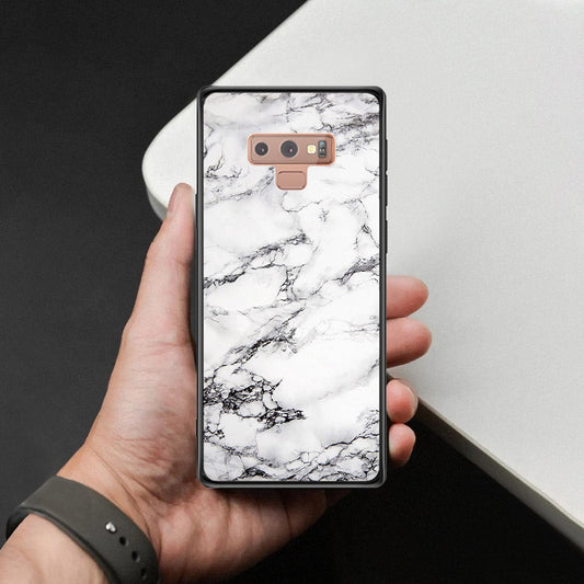 Samsung Galaxy Note 9 Cover - White Marble Series - HQ Ultra Shine Premium Infinity Glass Soft Silicon Borders Case