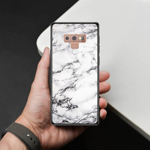 Samsung Galaxy Note 9 Cover - White Marble Series - HQ Ultra Shine Premium Infinity Glass Soft Silicon Borders Case