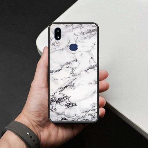 Samsung Galaxy A10s Cover - White Marble Series - HQ Ultra Shine Premium Infinity Glass Soft Silicon Borders Case
