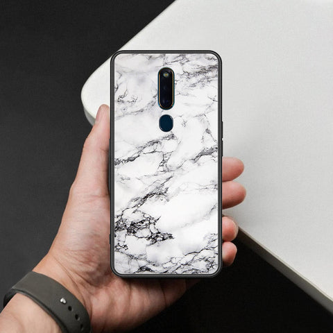 Oppo F11 Pro Cover - White Marble Series - HQ Ultra Shine Premium Infinity Glass Soft Silicon Borders Case
