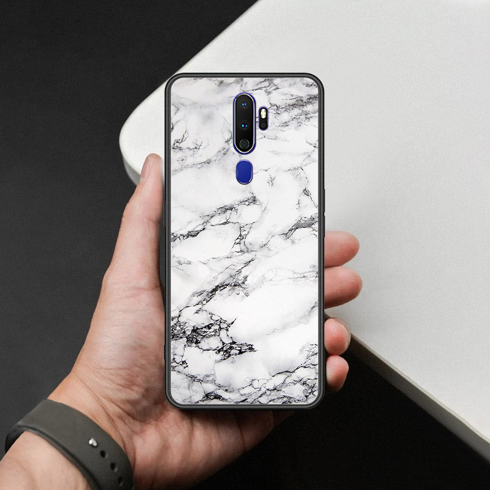 Oppo A5 2020 Cover - White Marble Series - HQ Ultra Shine Premium Infinity Glass Soft Silicon Borders Case