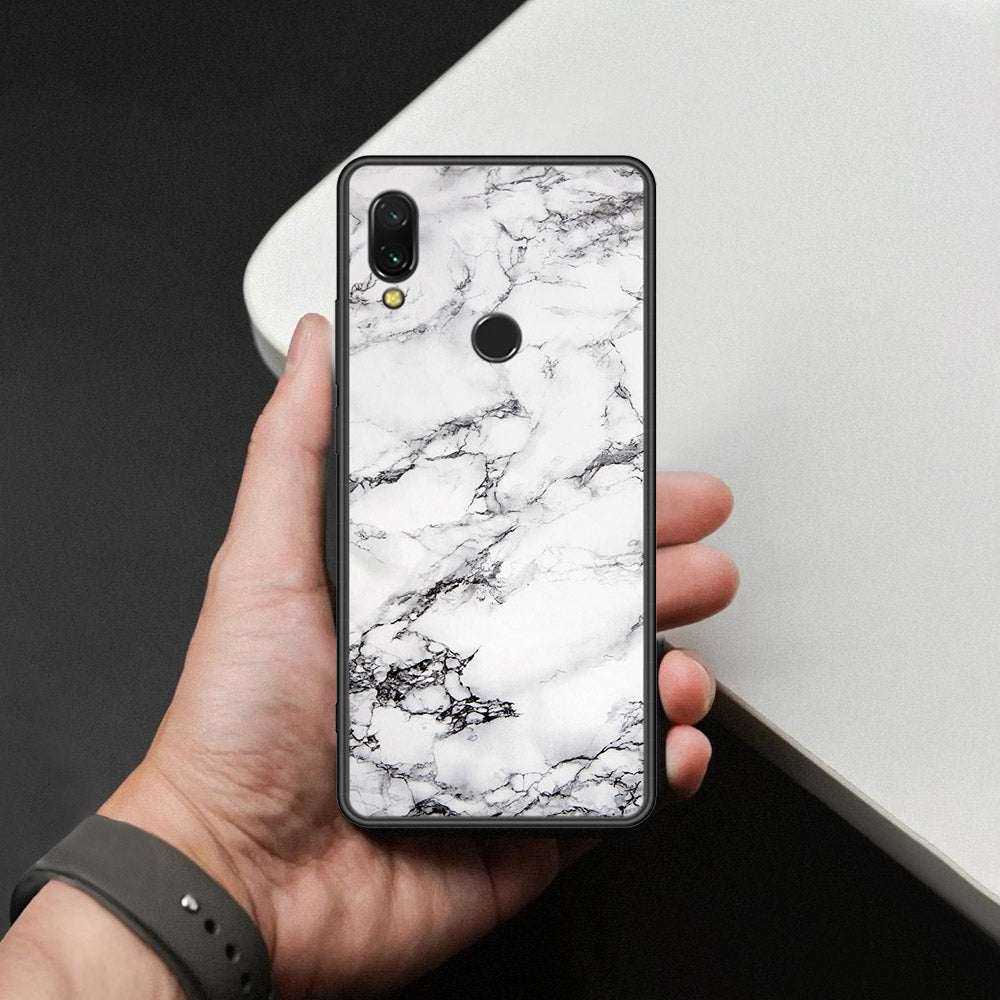 Xiaomi Redmi 7 Cover - White Marble Series - HQ Ultra Shine Premium Infinity Glass Soft Silicon Borders Case
