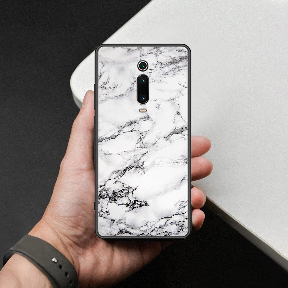 Xiaomi Mi 9T Cover - White Marble Series - HQ Ultra Shine Premium Infinity Glass Soft Silicon Borders Case