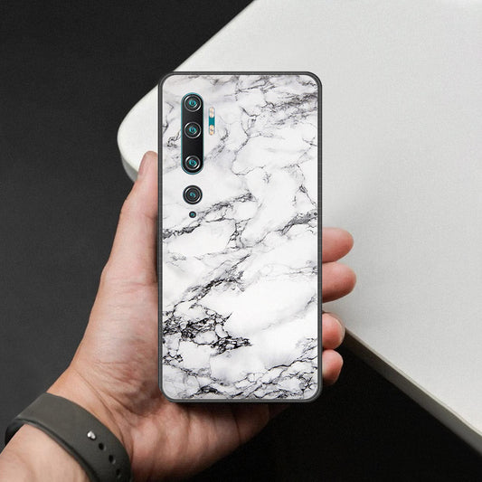 Xiaomi Mi CC9 Pro Cover - White Marble Series - HQ Ultra Shine Premium Infinity Glass Soft Silicon Borders Case
