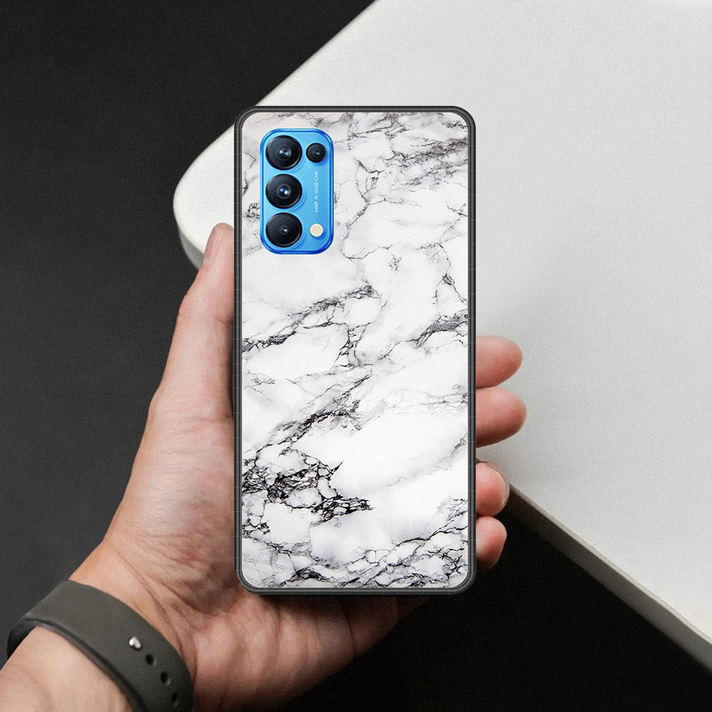 Oppo Reno 5 Pro 5G Cover - White Marble Series - HQ Ultra Shine Premium Infinity Glass Soft Silicon Borders Case
