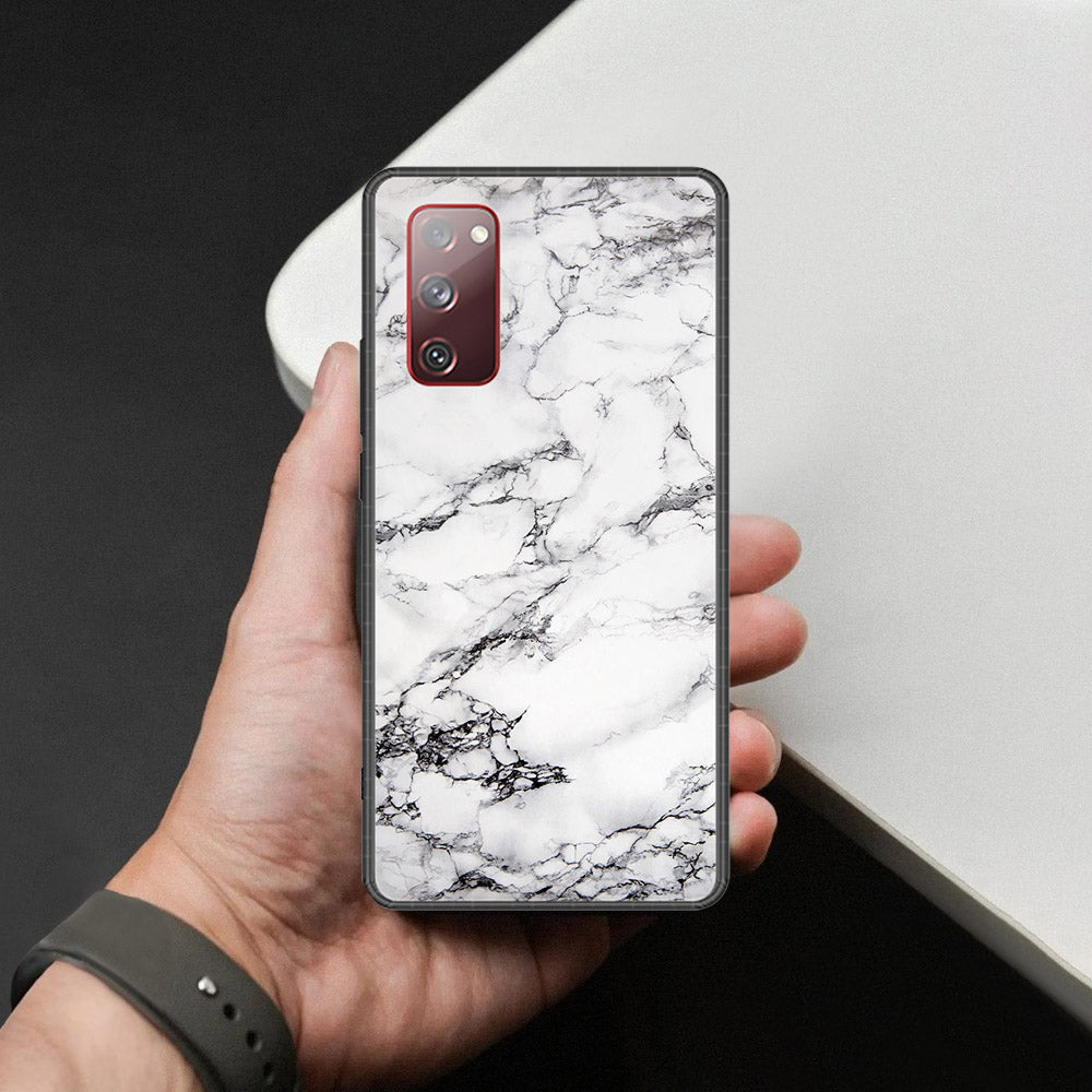 Samsung Galaxy S20 FE Cover - White Marble Series - HQ Ultra Shine Premium Infinity Glass Soft Silicon Borders Case