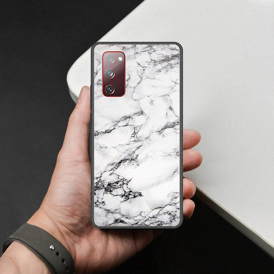 Samsung Galaxy S20 FE Cover - White Marble Series - HQ Ultra Shine Premium Infinity Glass Soft Silicon Borders Case