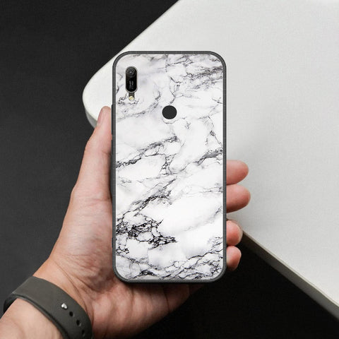 Huawei Y6s 2019 Cover - White Marble Series - HQ Ultra Shine Premium Infinity Glass Soft Silicon Borders Case