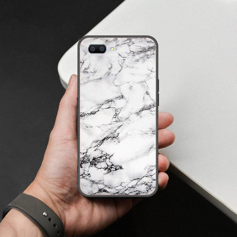 Oppo A5 Cover - White Marble Series - HQ Ultra Shine Premium Infinity Glass Soft Silicon Borders Case