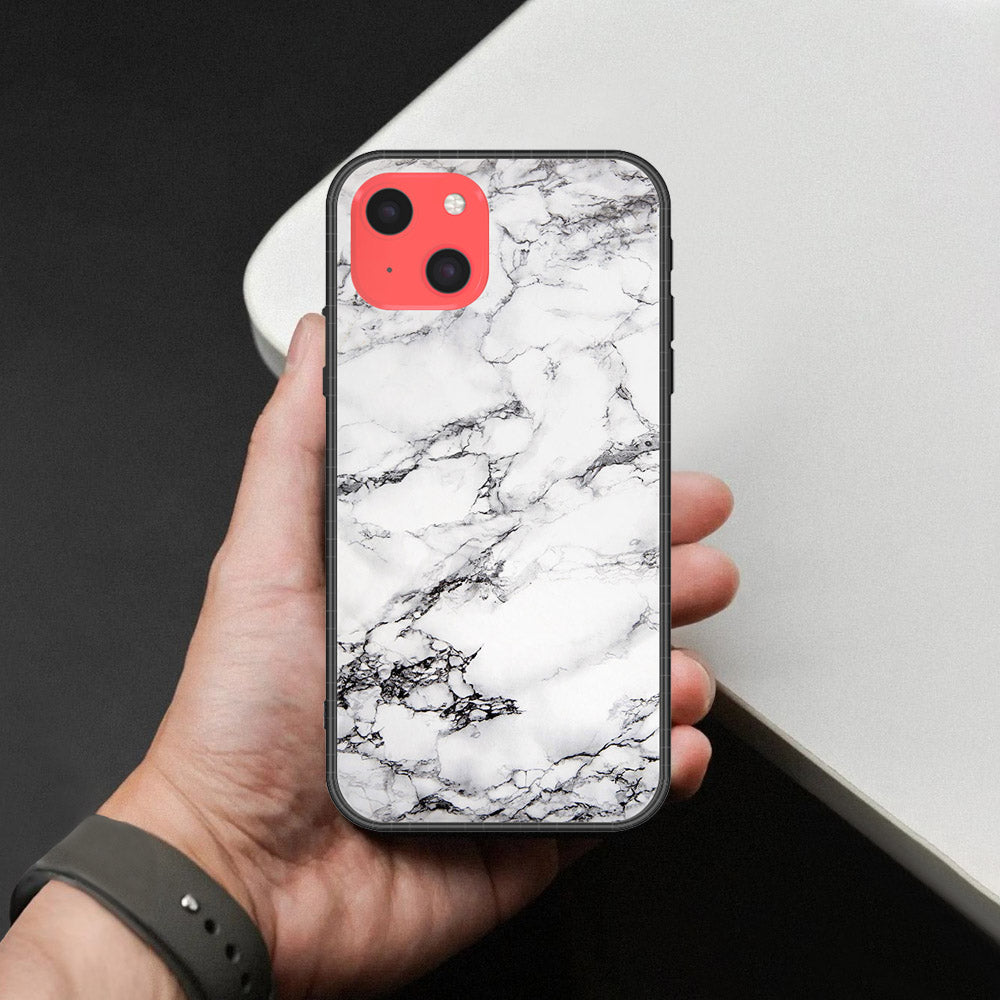 iPhone 13 Mini Cover - White Marble Series - HQ Ultra Shine Premium Infinity Glass Soft Silicon Borders Case