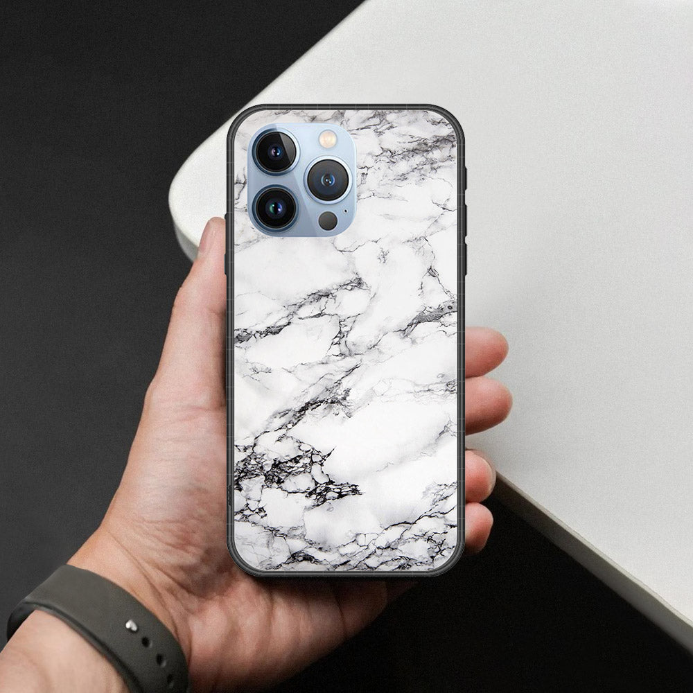 iPhone 13 Pro Cover - White Marble Series - HQ Ultra Shine Premium Infinity Glass Soft Silicon Borders Case