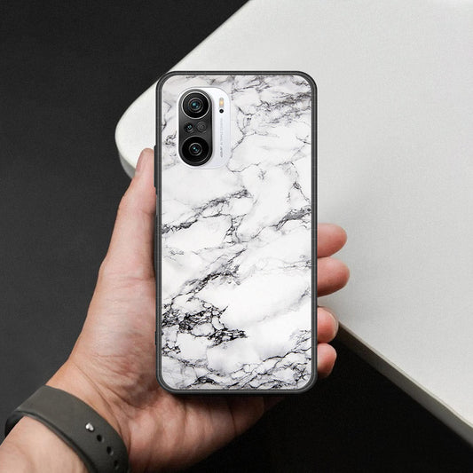 Xiaomi Poco F3 Cover - White Marble Series - HQ Ultra Shine Premium Infinity Glass Soft Silicon Borders Case
