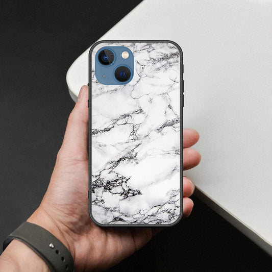 iPhone 13 Cover - White Marble Series - HQ Ultra Shine Premium Infinity Glass Soft Silicon Borders Case