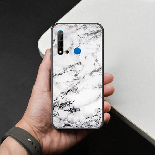 Huawei P20 Lite 2019 Cover - White Marble Series - HQ Ultra Shine Premium Infinity Glass Soft Silicon Borders Case
