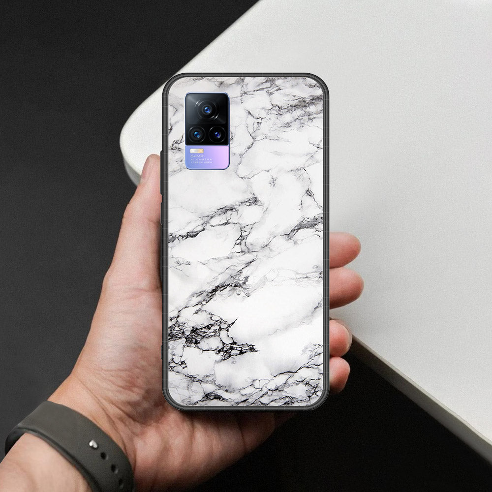 Vivo Y73 Cover - White Marble Series - HQ Ultra Shine Premium Infinity Glass Soft Silicon Borders Case