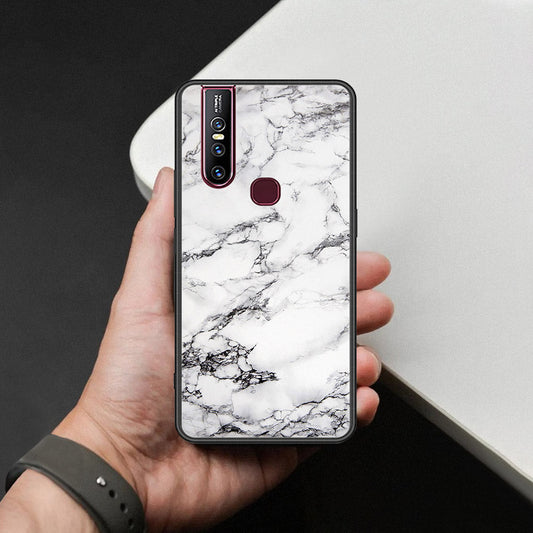 Vivo V15 Cover - White Marble Series - HQ Ultra Shine Premium Infinity Glass Soft Silicon Borders Case