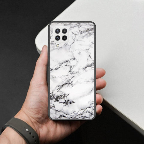 Samsung Galaxy M22 Cover - White Marble Series - HQ Ultra Shine Premium Infinity Glass Soft Silicon Borders Case