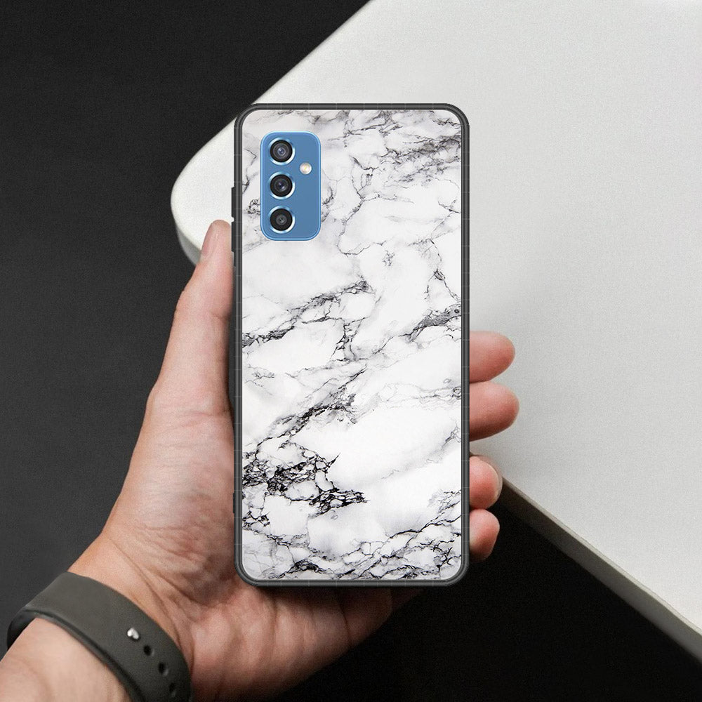 Samsung Galaxy M52 5G Cover - White Marble Series - HQ Ultra Shine Premium Infinity Glass Soft Silicon Borders Case