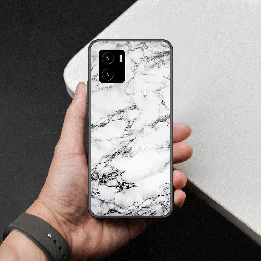Vivo Y15a Cover - White Marble Series - HQ Ultra Shine Premium Infinity Glass Soft Silicon Borders Case
