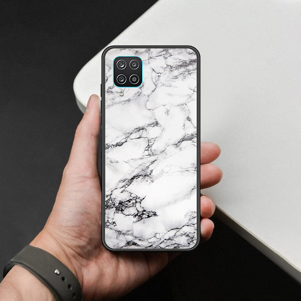 Samsung Galaxy A12 Nacho Cover - White Marble Series - HQ Ultra Shine Premium Infinity Glass Soft Silicon Borders Case