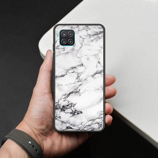 Samsung Galaxy A12 Nacho Cover - White Marble Series - HQ Ultra Shine Premium Infinity Glass Soft Silicon Borders Case