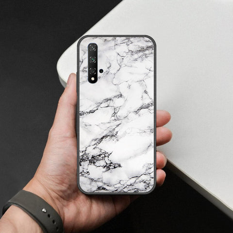 Honor 20 Cover - White Marble Series - HQ Ultra Shine Premium Infinity Glass Soft Silicon Borders Case